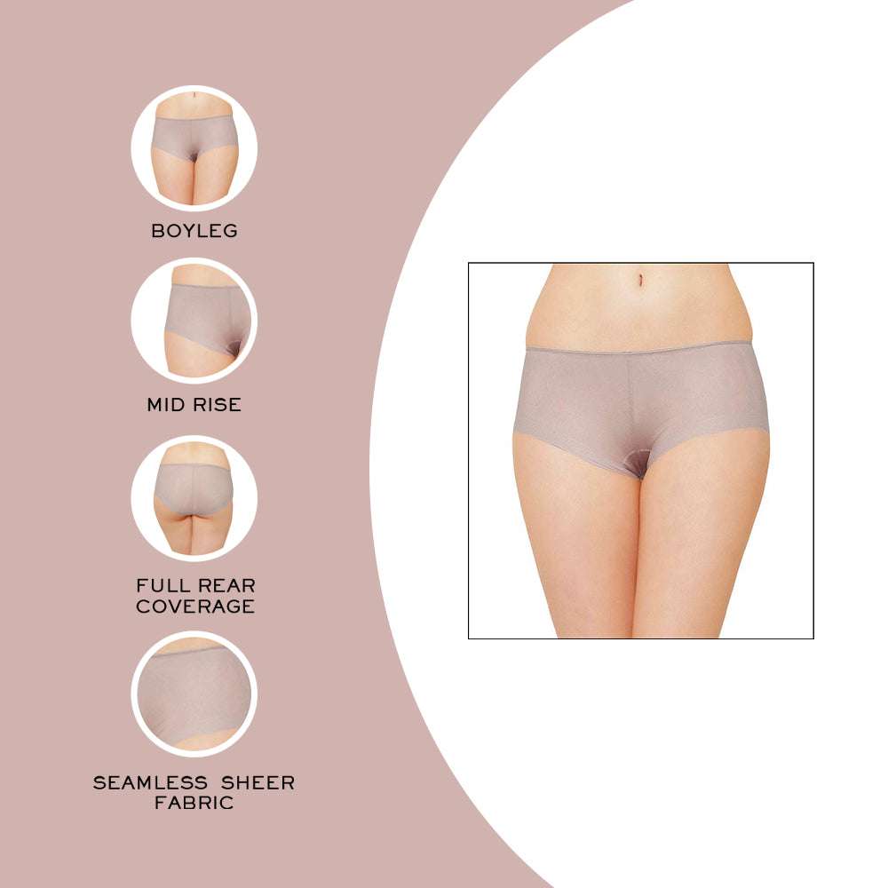 Feel Free Mid Waist Full Coverage Everyday Wear Boy Leg Panty - Beige