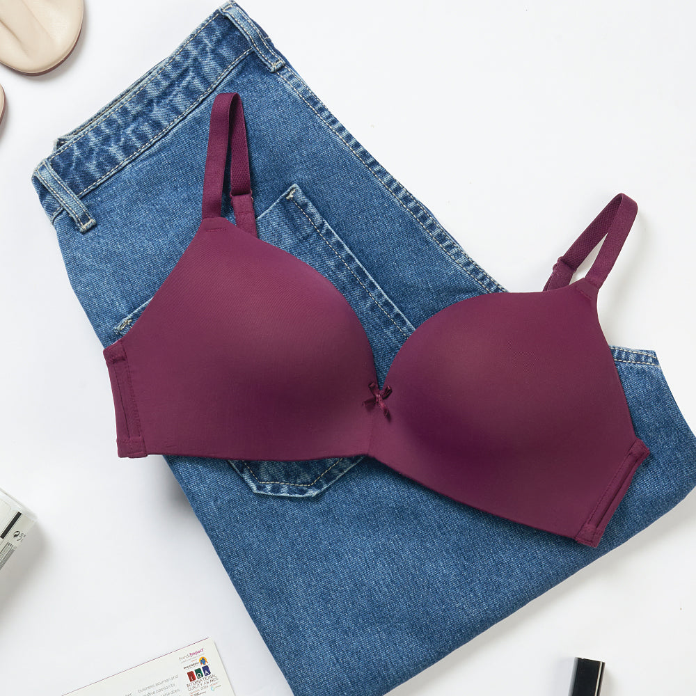 BASICS Zoe Padded Non-wired 3/4th Cup Everyday Wear Comfort Fit T-shirt Bra - Wine