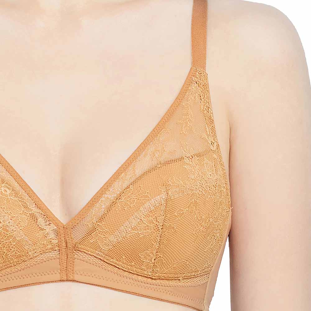 Looping Padded Non-wired  3/4th Cup Everyday Wear Medium coverage Lace Bra - Brown