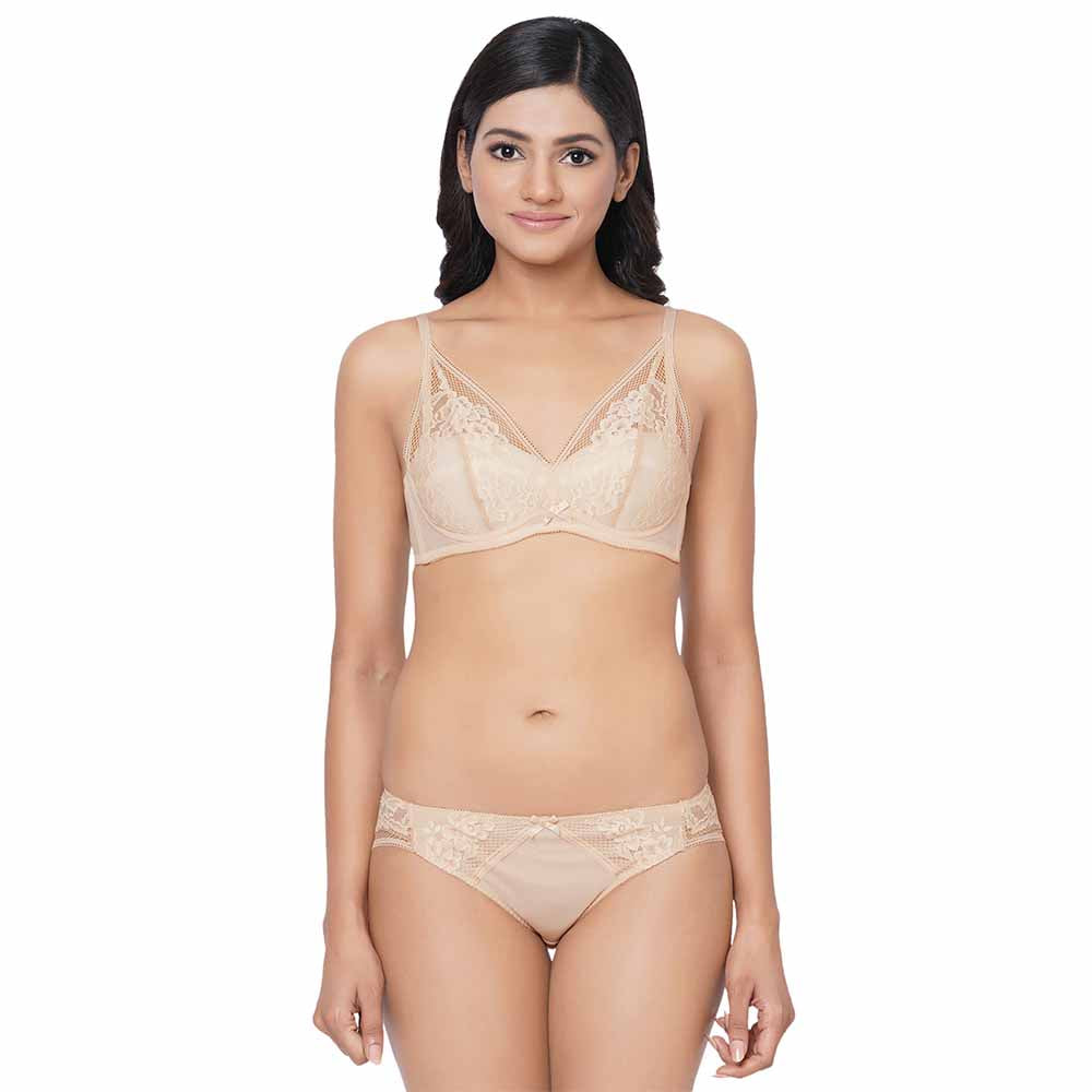 Evy Low Waist Medium Coverage Bridal Wear Lace Bikini Panty - Beige