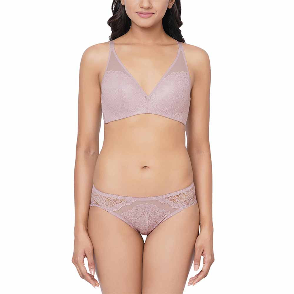 Emma Lace Low Waist Medium Coverage Bridal Wear Lace Bikini Panty - Light Purple