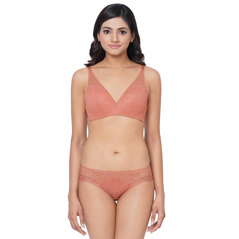 Emma Lace Low Waist Medium Coverage Bridal Wear Lace Bikini Panty - Rust