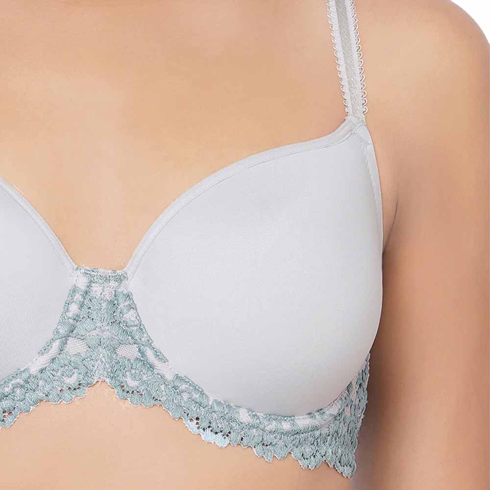 Embrace Lace Contour Padded Wired 3/4th Cup Everyday Wear Medium coverage T-Shirt Bra - Light Blue