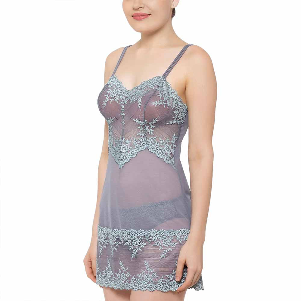 Embrace Lace  Non Padded  Non Wired Bridal Wear Short Lace Babydoll Chemise - Grey