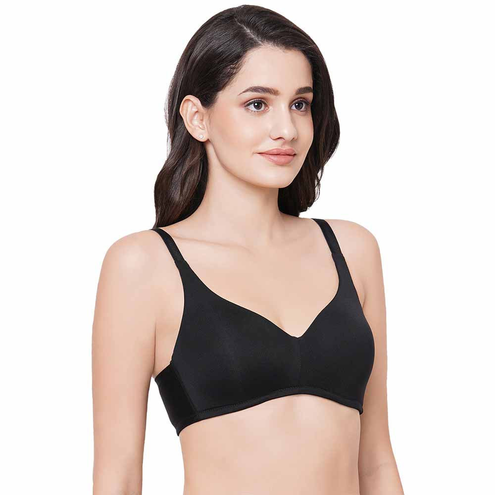 Basic Mold Padded Non Wired Full Coverage Everyday T-Shirt Bra - Black