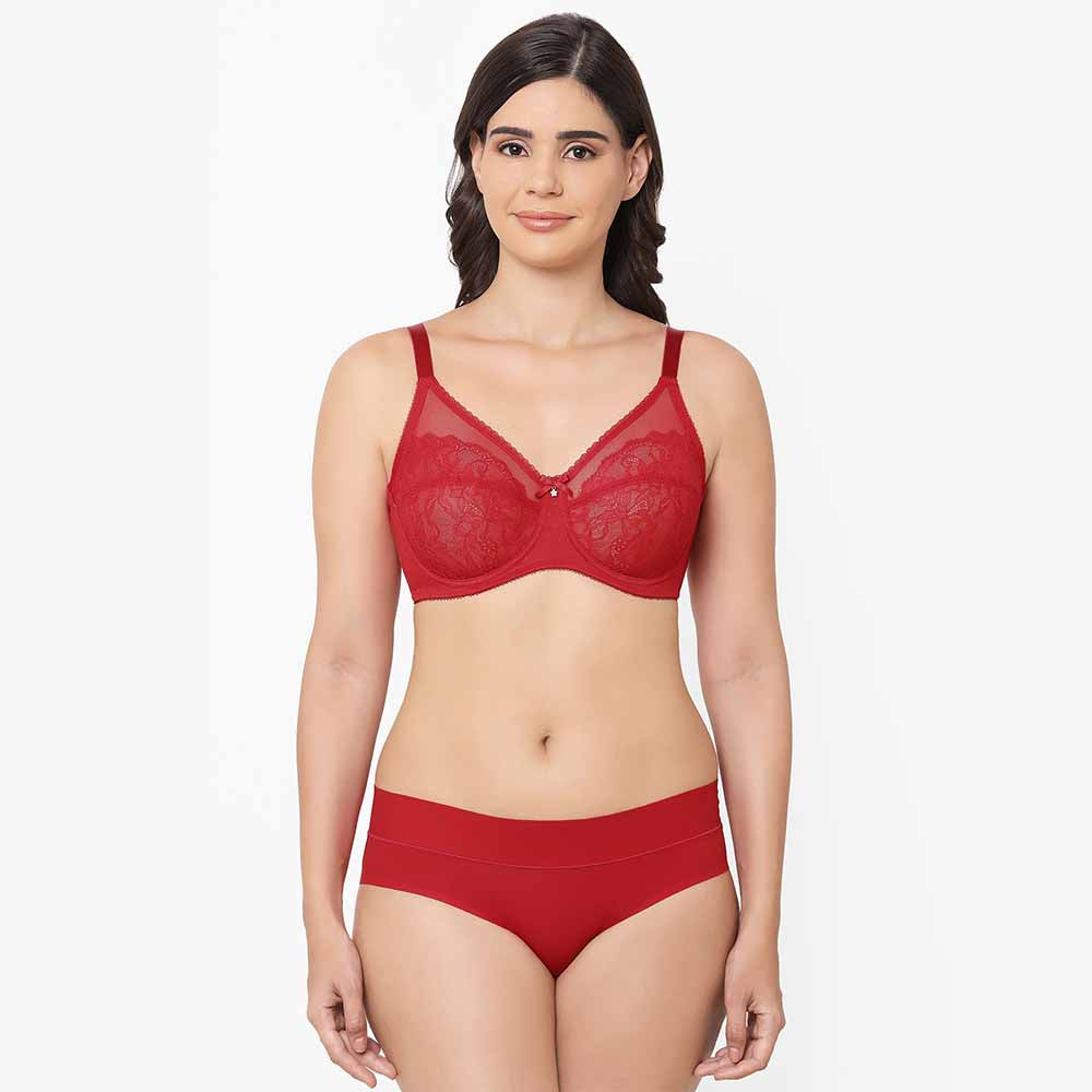 At Ease Mid Waist Medium Coverage Everyday Wear Hipster Panty - Red