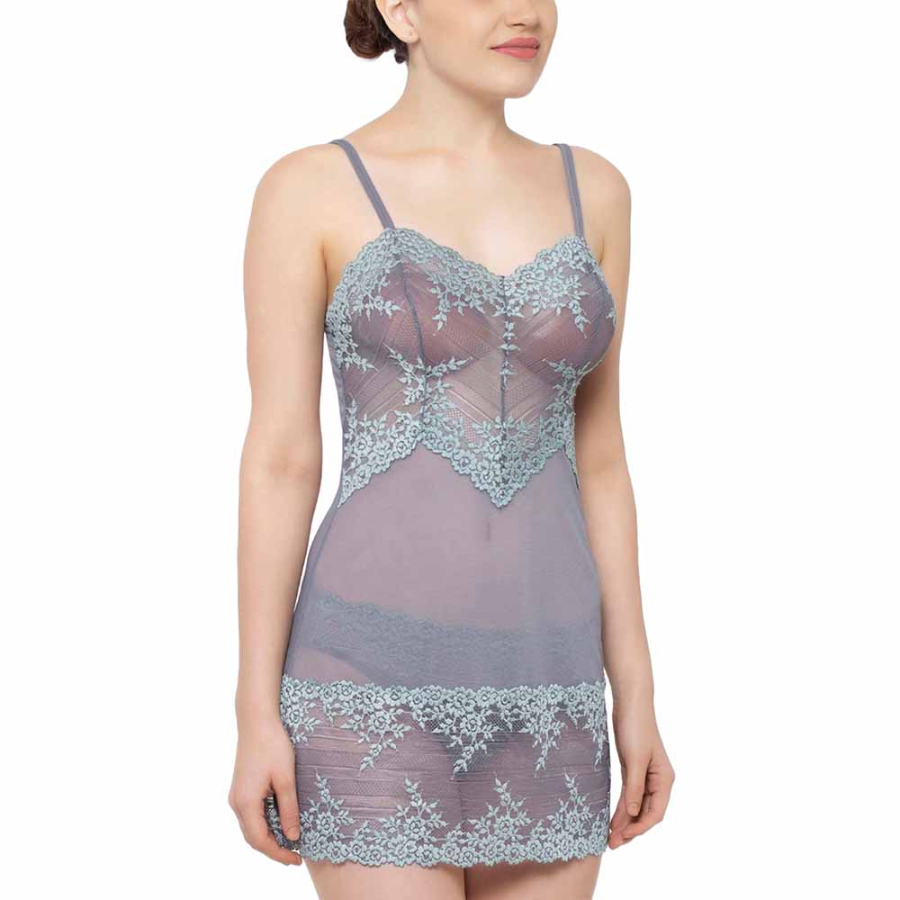 Embrace Lace  Non Padded  Non Wired Bridal Wear Short Lace Babydoll Chemise - Grey