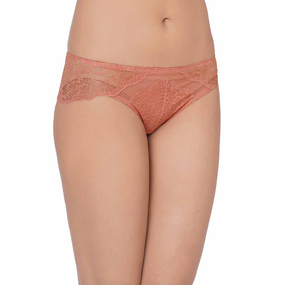 Emma Lace Low Waist Medium Coverage Bridal Wear Lace Bikini Panty - Rust
