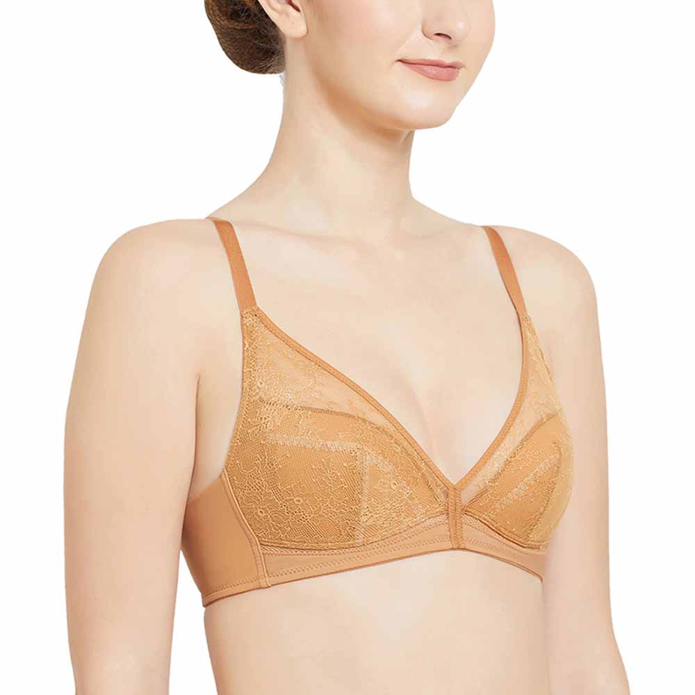 Looping Padded Non-wired  3/4th Cup Everyday Wear Medium coverage Lace Bra - Brown