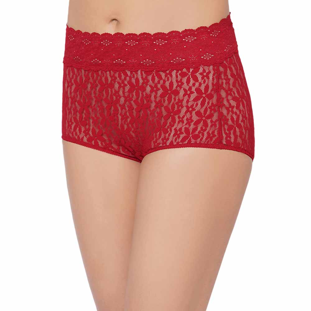 Halo Lace  High Waist Full Coverage Everyday Wear Lace Panty - Red