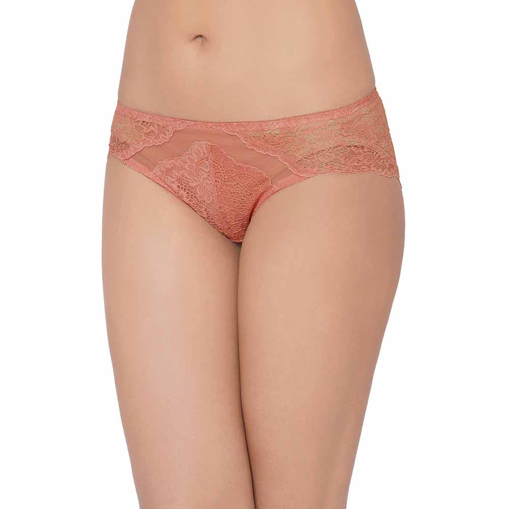 Emma Lace Low Waist Medium Coverage Bridal Wear Lace Bikini Panty - Rust