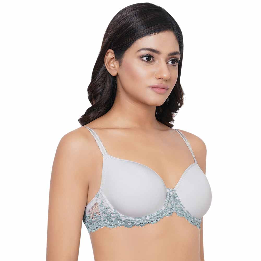 Embrace Lace Contour Padded Wired 3/4th Cup Everyday Wear Medium coverage T-Shirt Bra - Light Blue