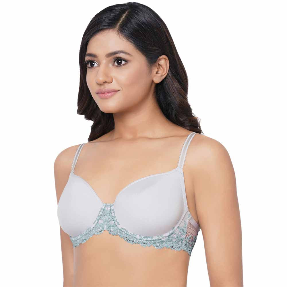 Embrace Lace Contour Padded Wired 3/4th Cup Everyday Wear Medium coverage T-Shirt Bra - Light Blue