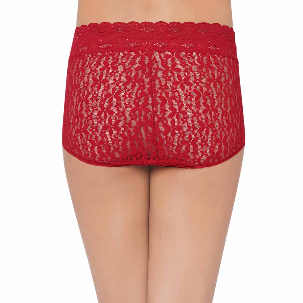 Halo Lace  High Waist Full Coverage Everyday Wear Lace Panty - Red