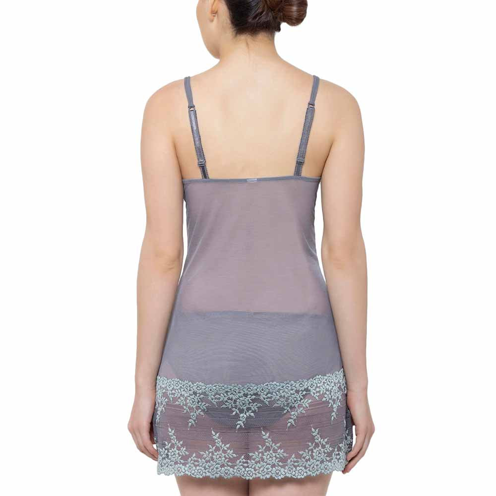 Embrace Lace  Non Padded  Non Wired Bridal Wear Short Lace Babydoll Chemise - Grey