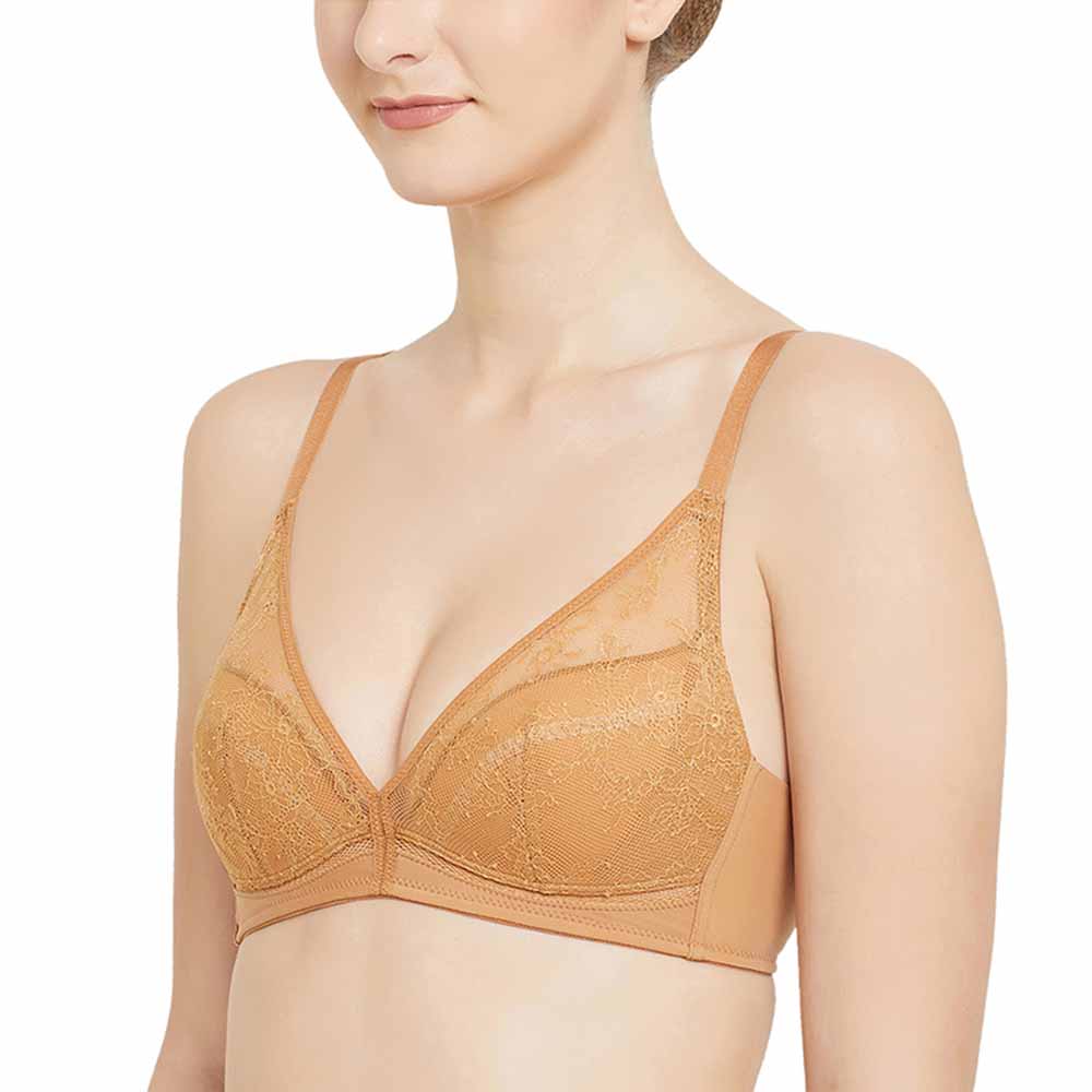 Looping Padded Non-wired  3/4th Cup Everyday Wear Medium coverage Lace Bra - Brown