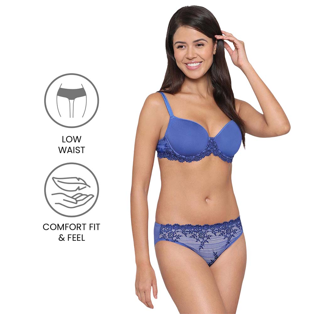 Embrace Lace Low Waist Medium Coverage Bridal Wear Lace Bikini Panty - Dark Blue