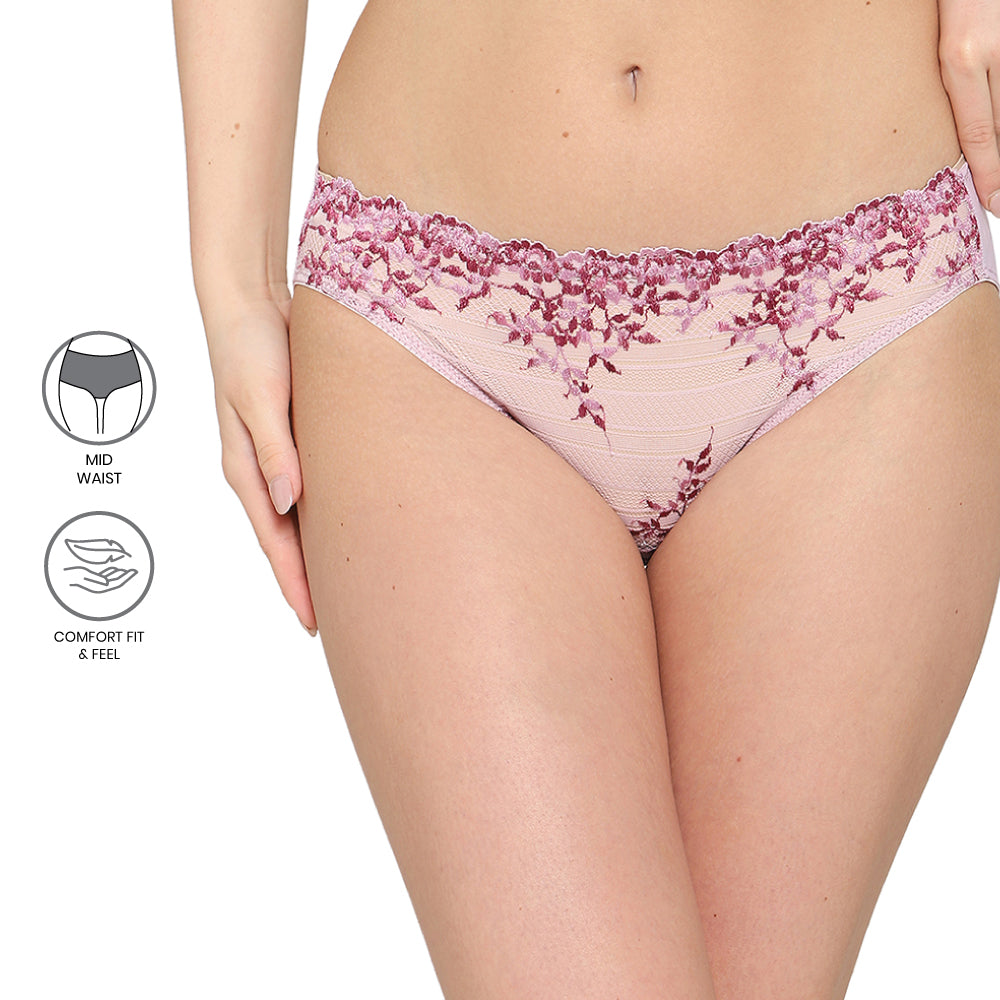 Embrace Lace Low Waist Medium Coverage Bridal Wear Lace Bikini Panty -Light Pink