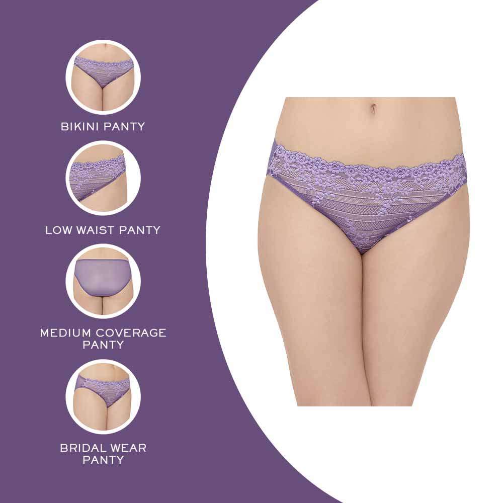 Embrace Lace Low Waist Medium Coverage Bridal Wear Lace Bikini Panty - Purple