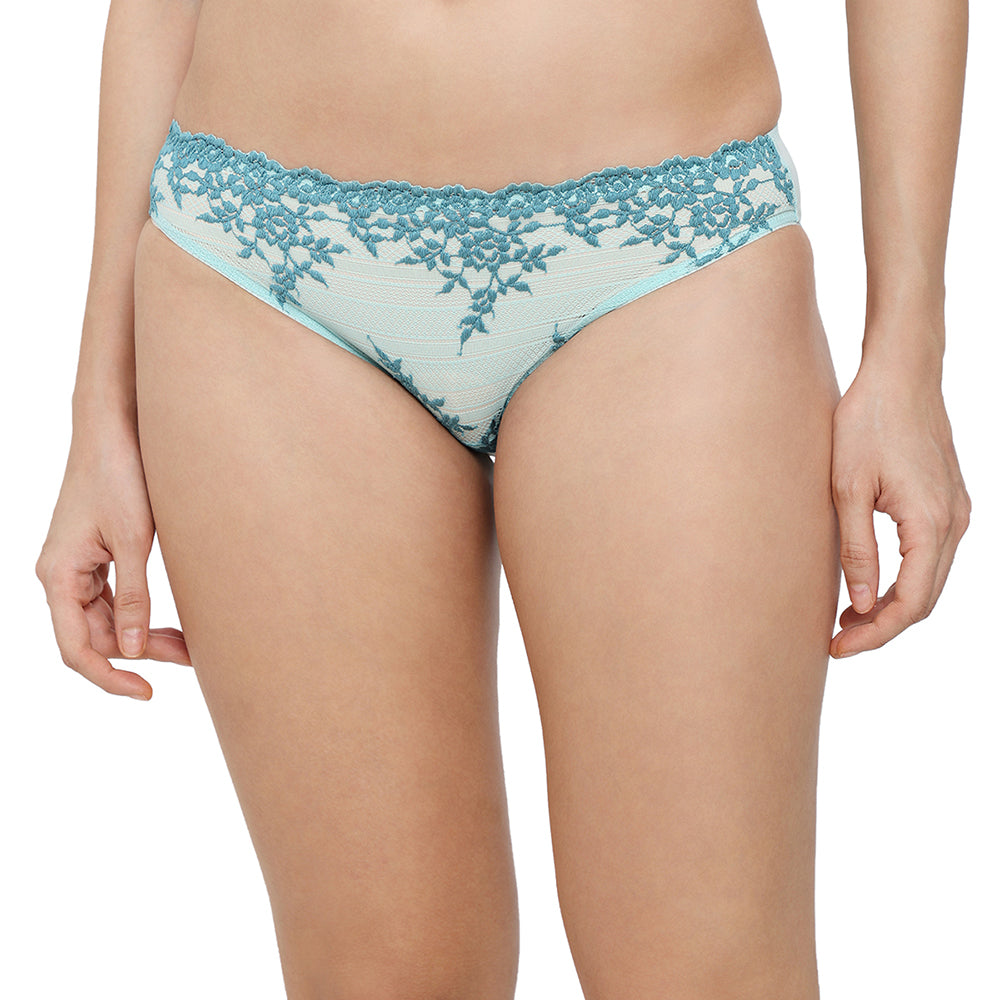 Embrace Lace Low Waist Medium Coverage Bridal Wear Lace Bikini Panty - Aqua