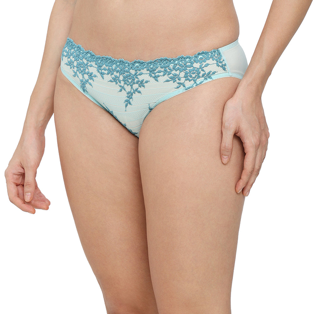 Embrace Lace Low Waist Medium Coverage Bridal Wear Lace Bikini Panty - Aqua