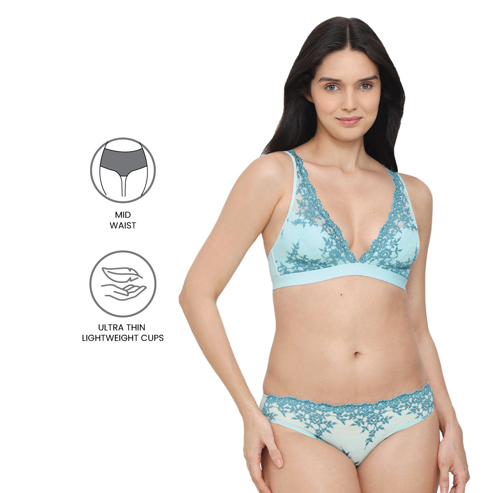 Embrace Lace Low Waist Medium Coverage Bridal Wear Lace Bikini Panty - Aqua