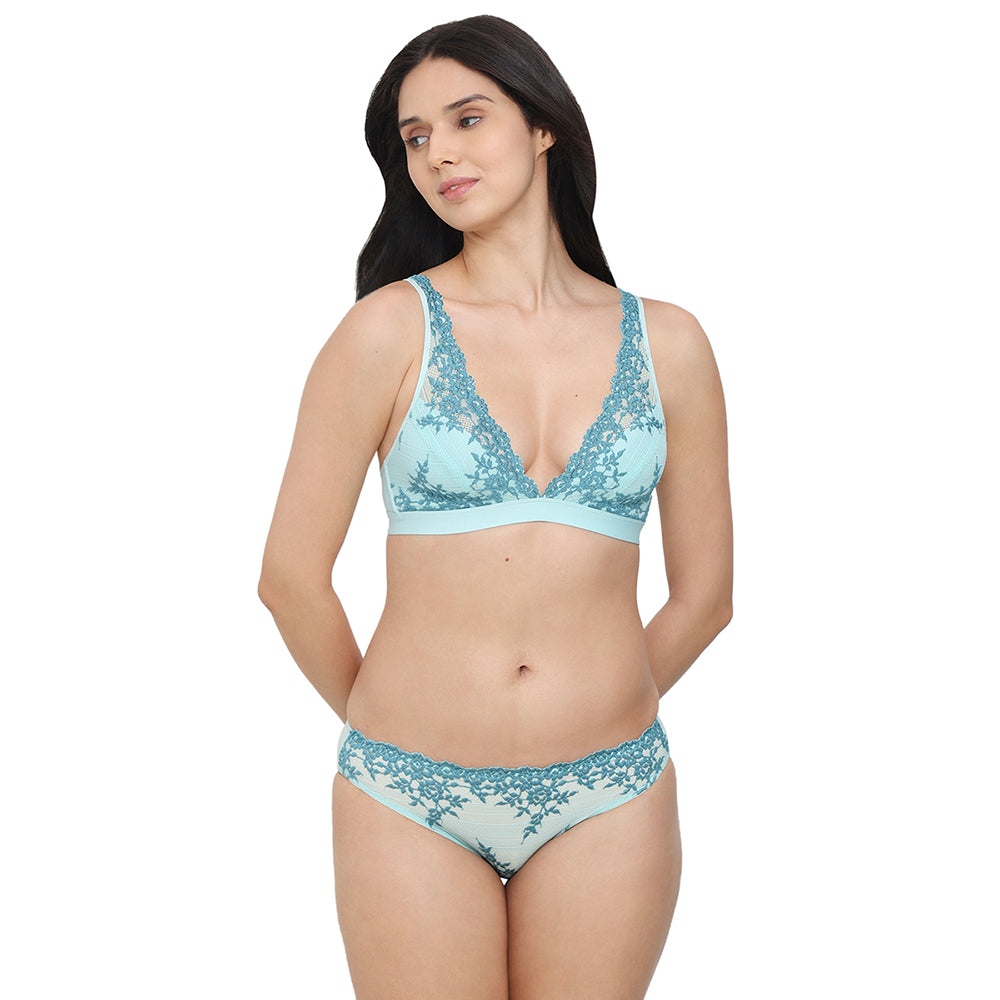 Embrace Lace Low Waist Medium Coverage Bridal Wear Lace Bikini Panty - Aqua