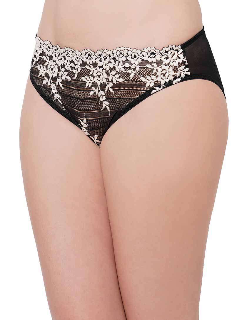 Embrace Lace Low Waist Medium Coverage Bridal Wear Lace Bikini Panty - Black