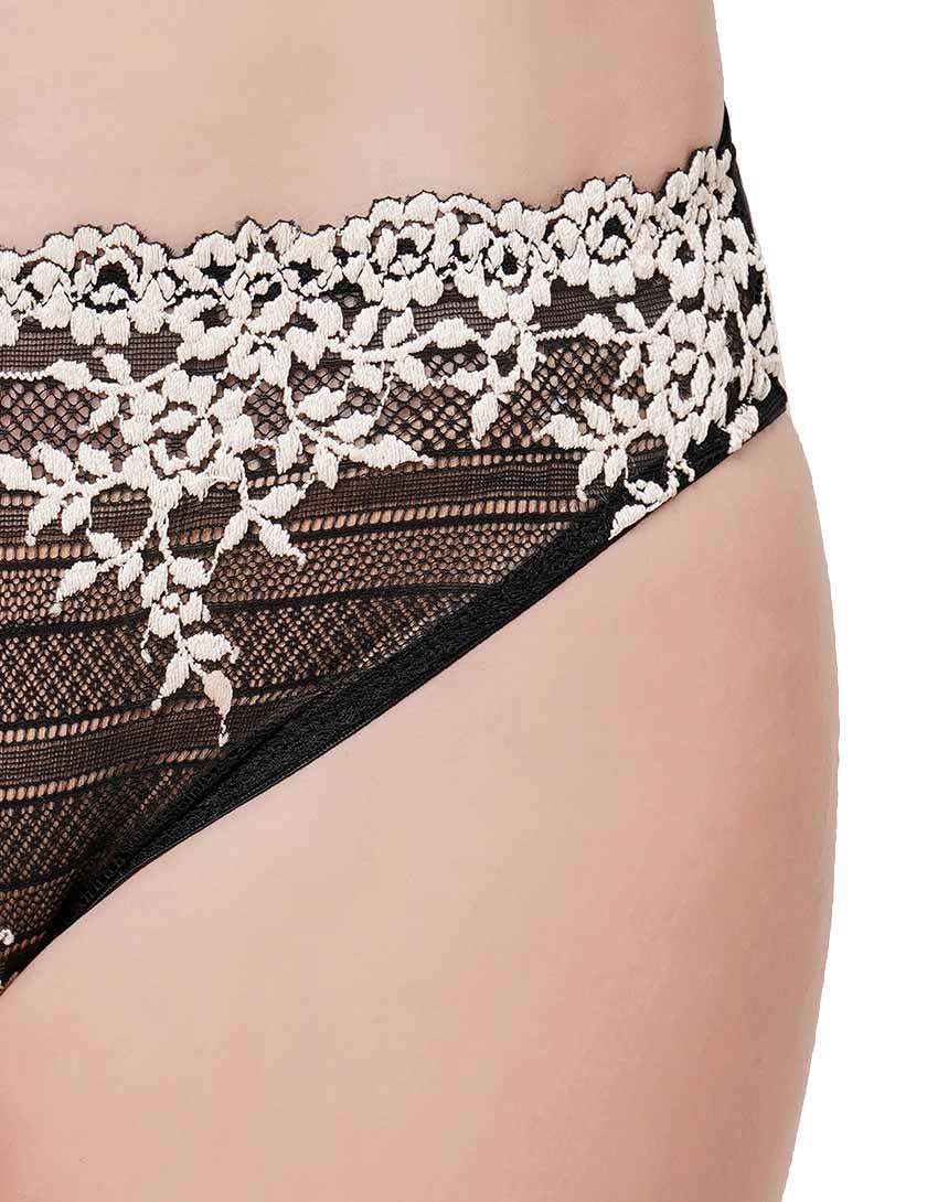 Embrace Lace Low Waist Medium Coverage Bridal Wear Lace Bikini Panty - Black