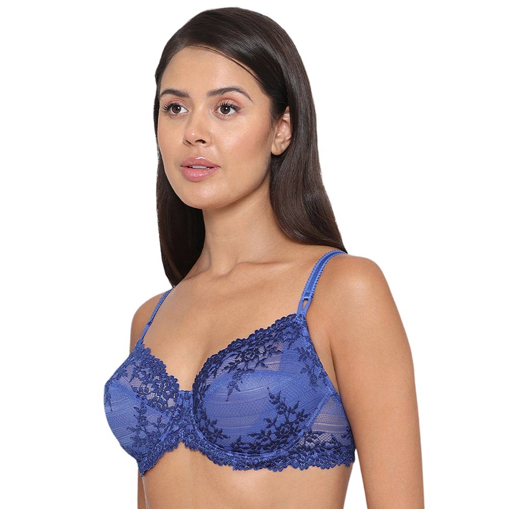 Embrace Lace Non Padded Wired 3/4th Cup Bridal Wear Medium coverage Fashion Bra - Blue