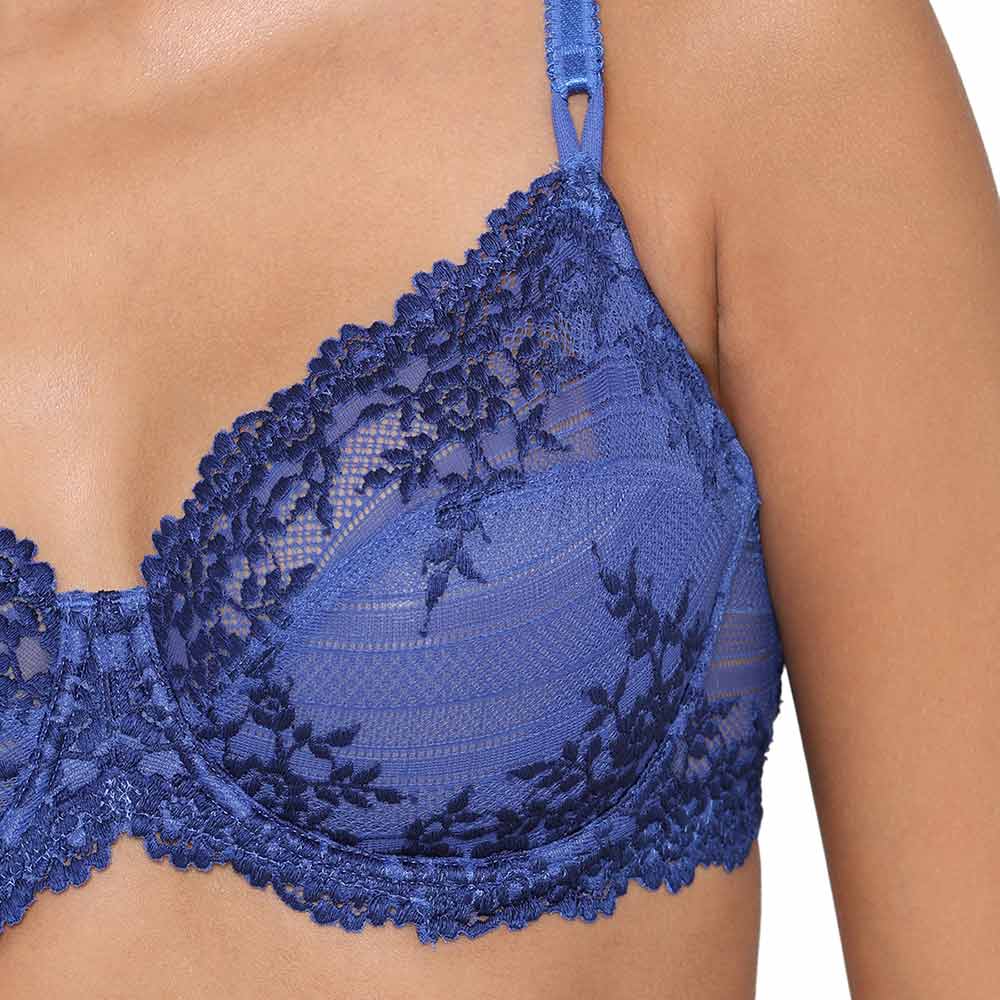 Embrace Lace Non Padded Wired 3/4th Cup Bridal Wear Medium coverage Fashion Bra - Blue