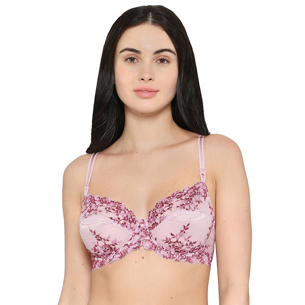 Embrace Lace Non Padded Wired 3/4th Cup Bridal Wear Medium coverage Fashion Bra - Pink