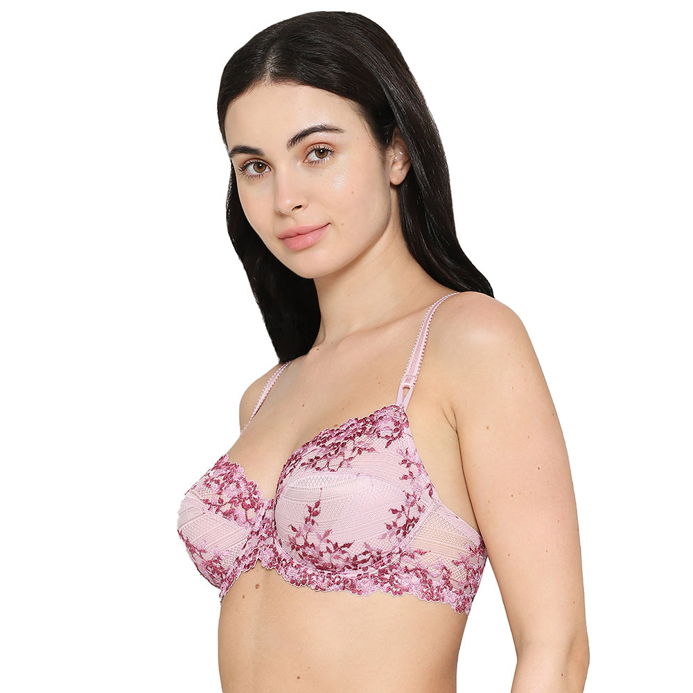 Embrace Lace Non Padded Wired 3/4th Cup Bridal Wear Medium coverage Fashion Bra - Pink