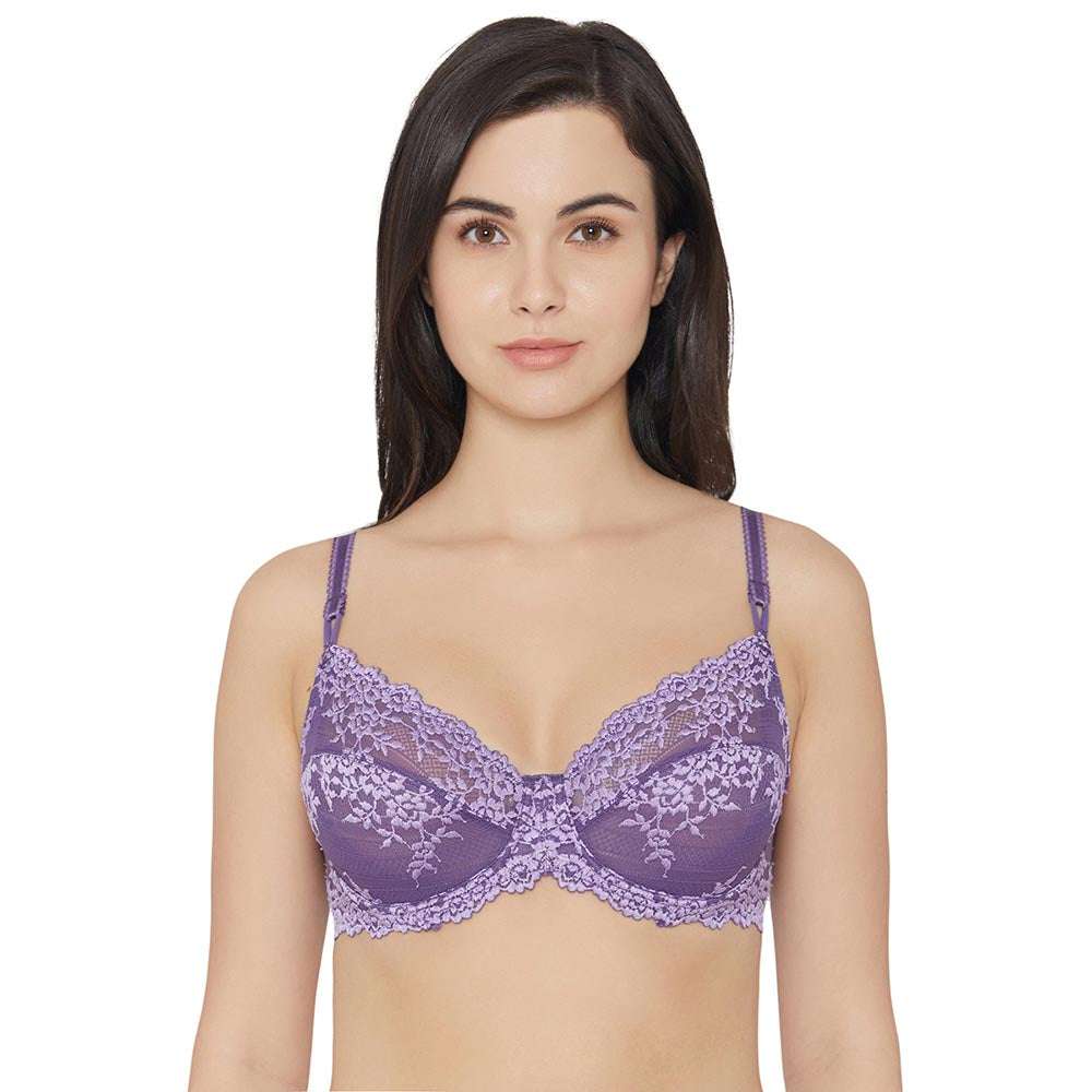 Embrace Lace Non Padded Wired 3/4th Cup Bridal Wear Medium coverage Fashion Bra - Purple