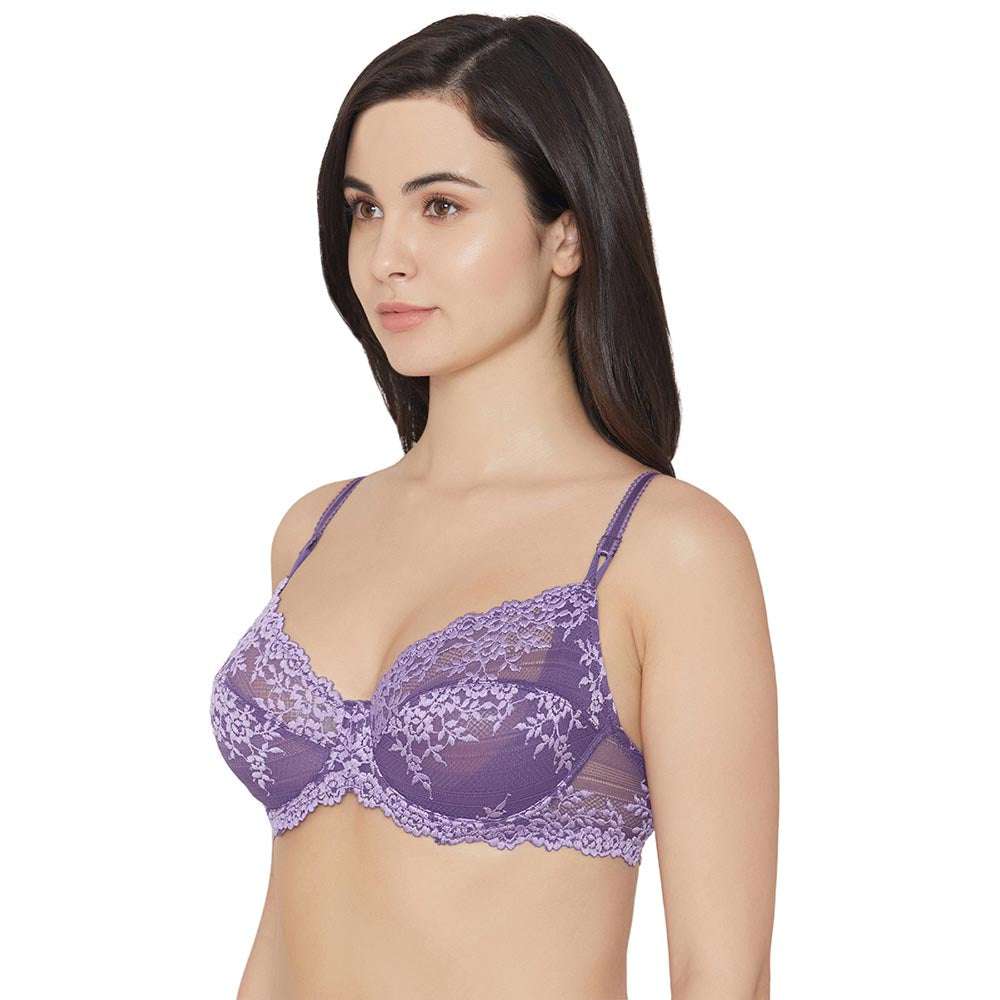 Embrace Lace Non Padded Wired 3/4th Cup Bridal Wear Medium coverage Fashion Bra - Purple