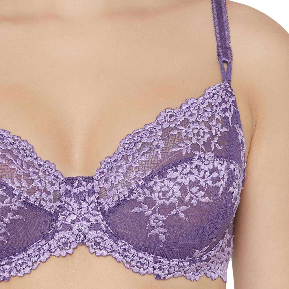 Embrace Lace Non Padded Wired 3/4th Cup Bridal Wear Medium coverage Fashion Bra - Purple