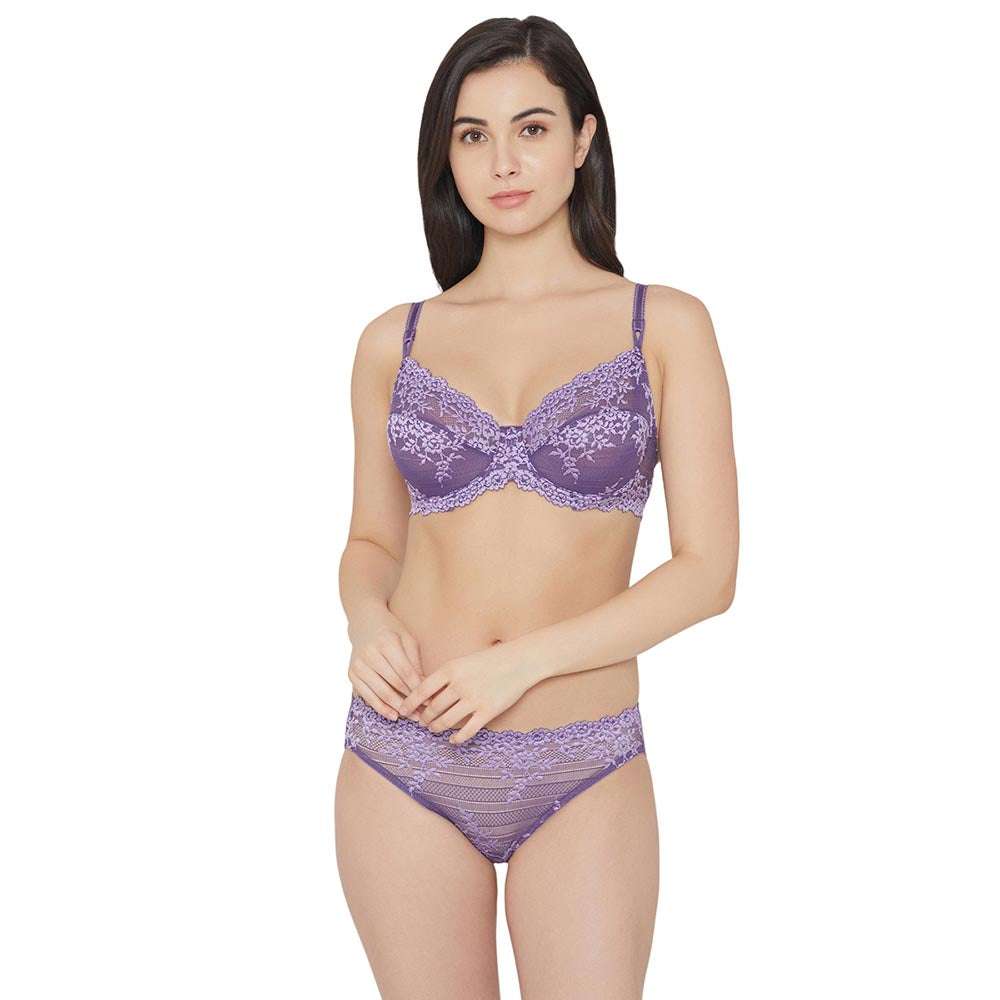 Embrace Lace Non Padded Wired 3/4th Cup Bridal Wear Medium coverage Fashion Bra - Purple