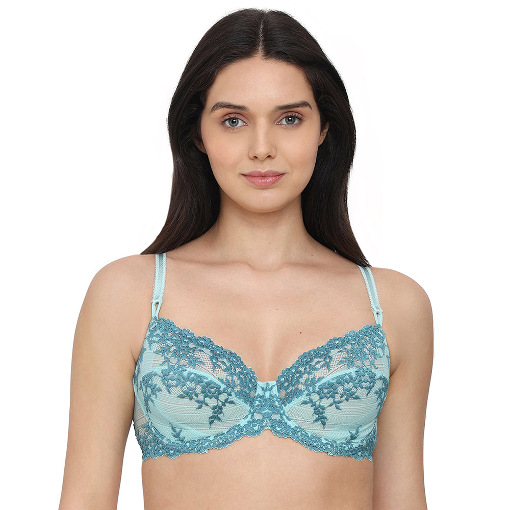 Embrace Lace Non Padded Wired 3/4th Cup Bridal Wear Medium coverage Fashion Bra - Aqua