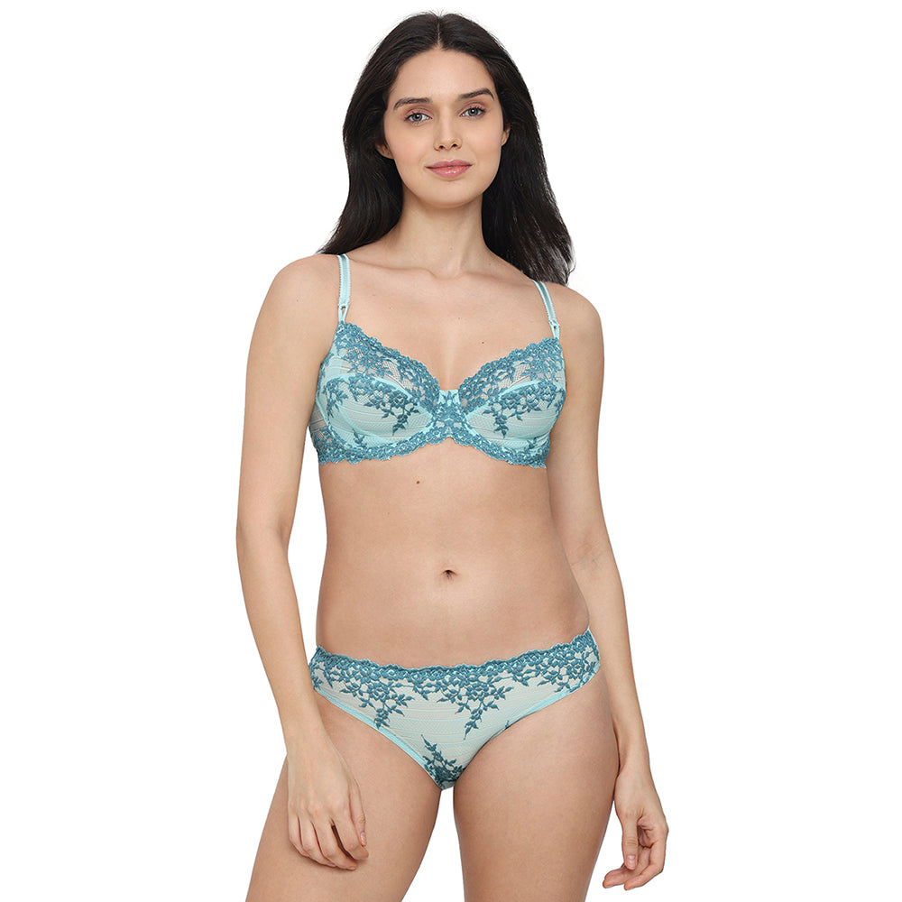 Embrace Lace Non Padded Wired 3/4th Cup Bridal Wear Medium coverage Fashion Bra - Aqua