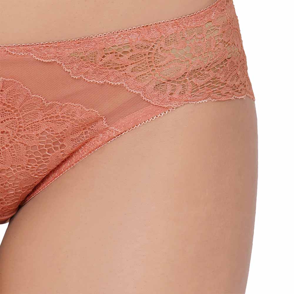 Emma Lace Low Waist Medium Coverage Bridal Wear Lace Bikini Panty - Rust