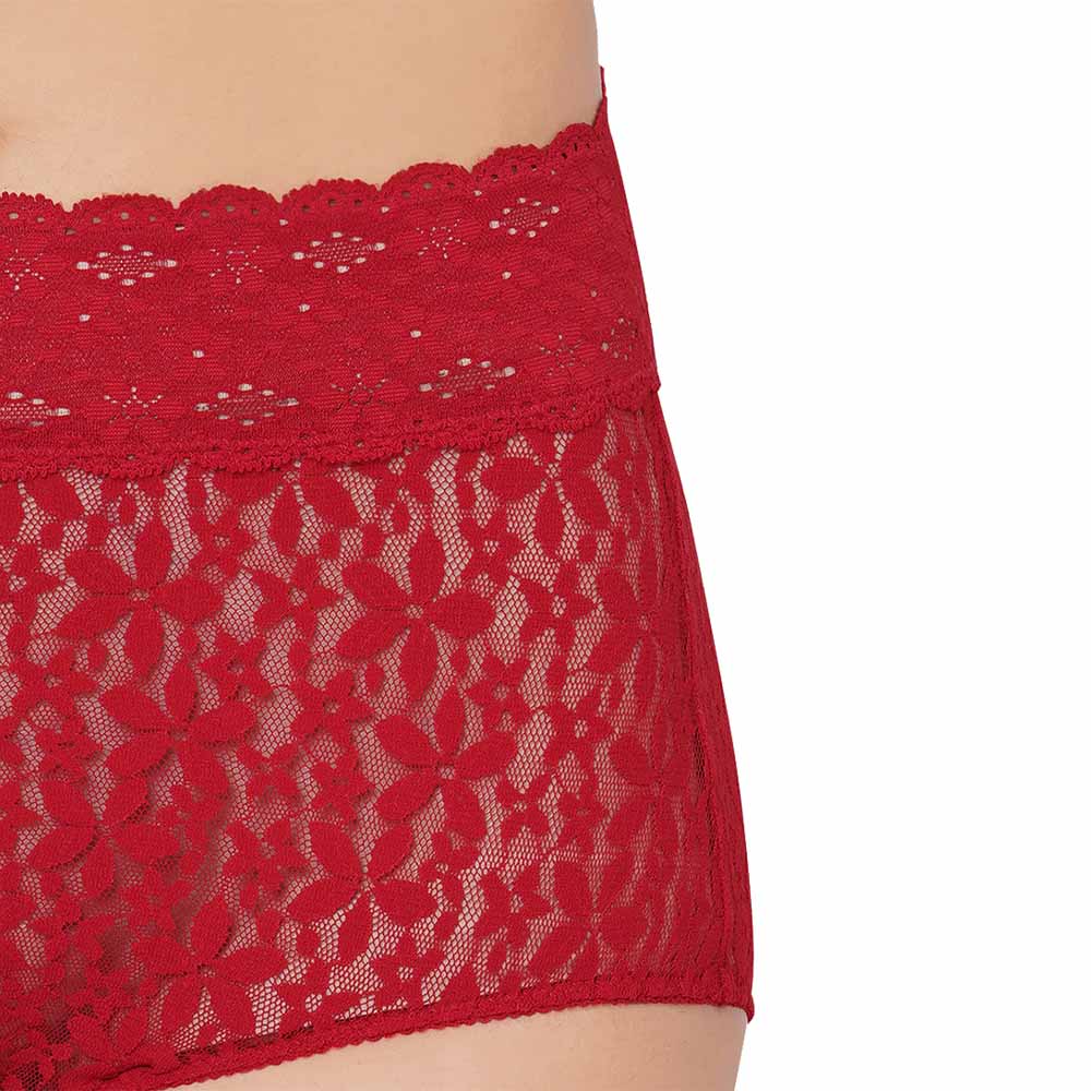 Halo Lace  High Waist Full Coverage Everyday Wear Lace Panty - Red