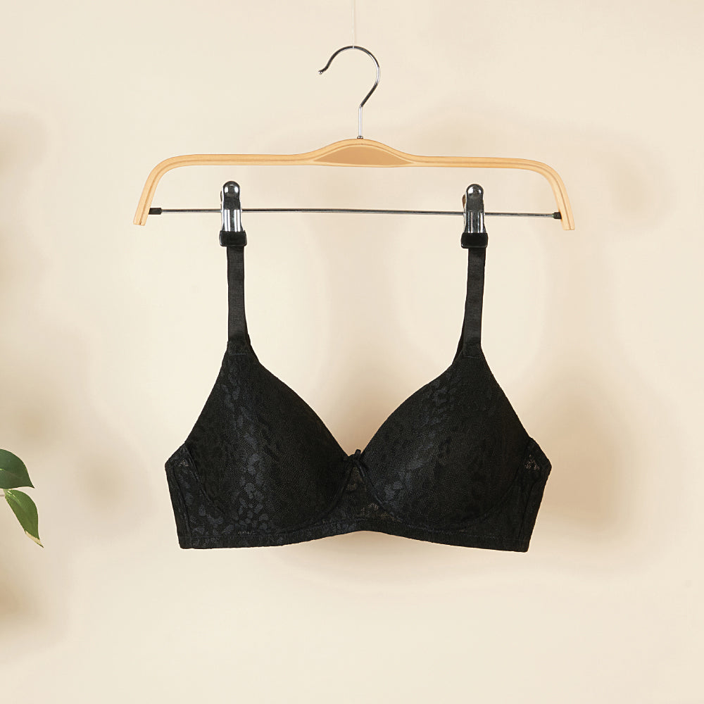 BASICS Bliss Padded Wired 3/4th Cup Everyday Wear Lace T-shirt Bra - Black