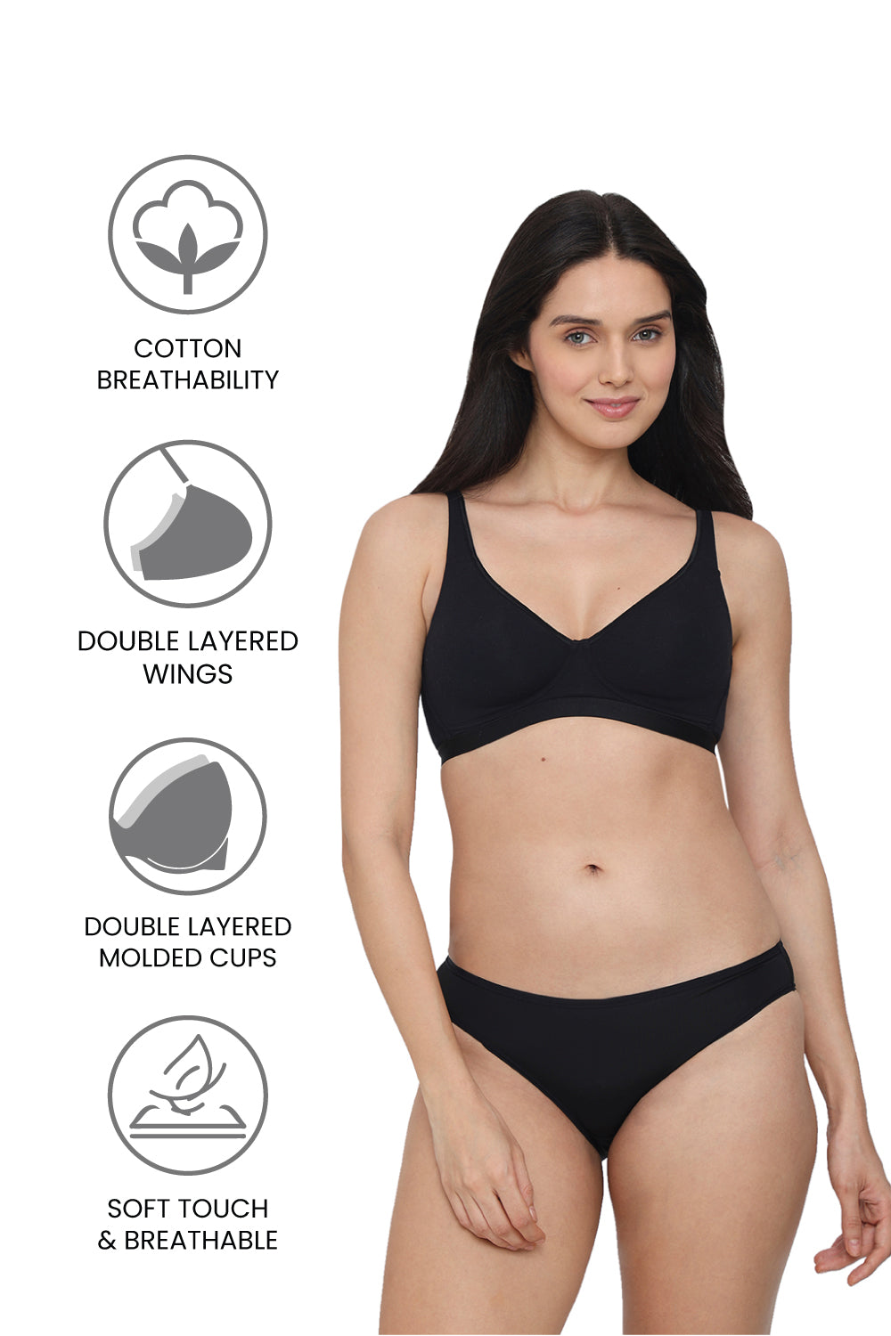 BASICS Essentials2.0 Non-Padded Non-Wired Full Cup Everyday Wear T-shirt Bra - Black