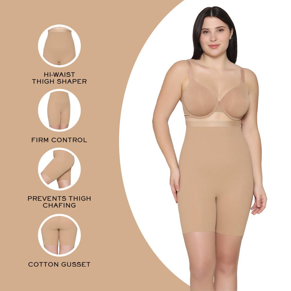 Shape Revelation High Waist Full Coverage Firm Control Seamless Thigh Shaper - Beige