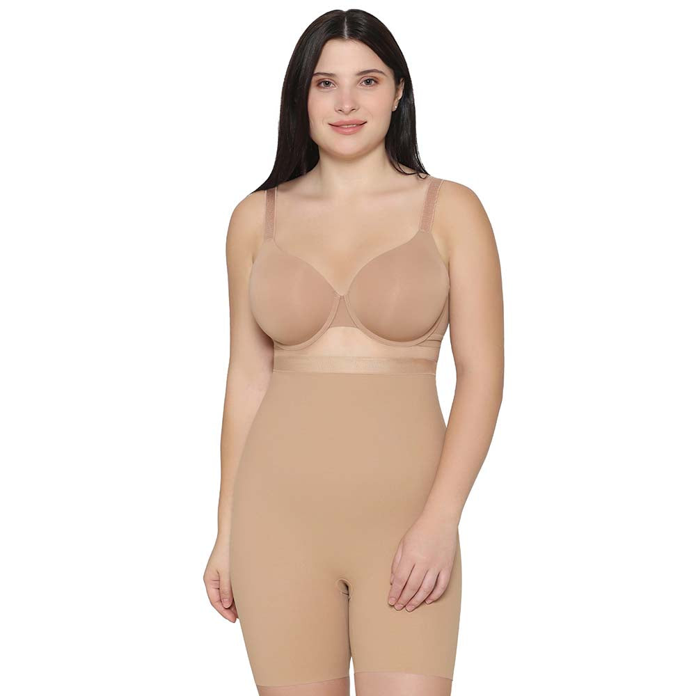 Shape Revelation High Waist Full Coverage Firm Control Seamless Thigh Shaper - Beige