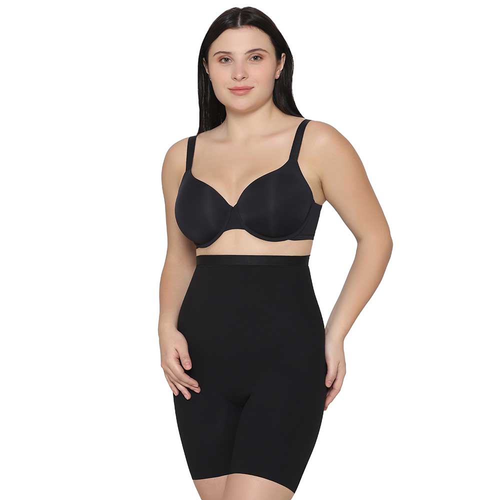 Shape Revelation High Waist Full Coverage Firm Control Seamless Thigh Shaper - Black