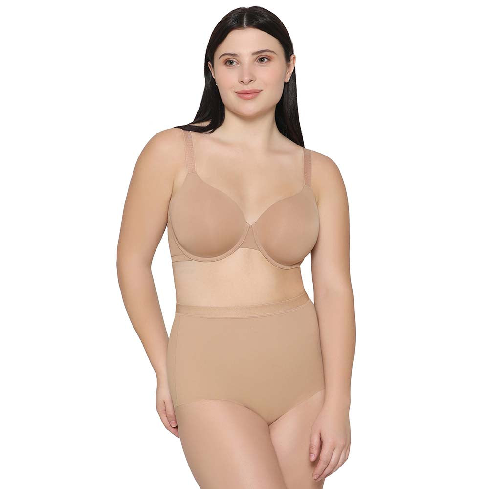 Shape Revelation Mid Waist Full Coverage Firm Control Seamless Shaping Brief - Beige