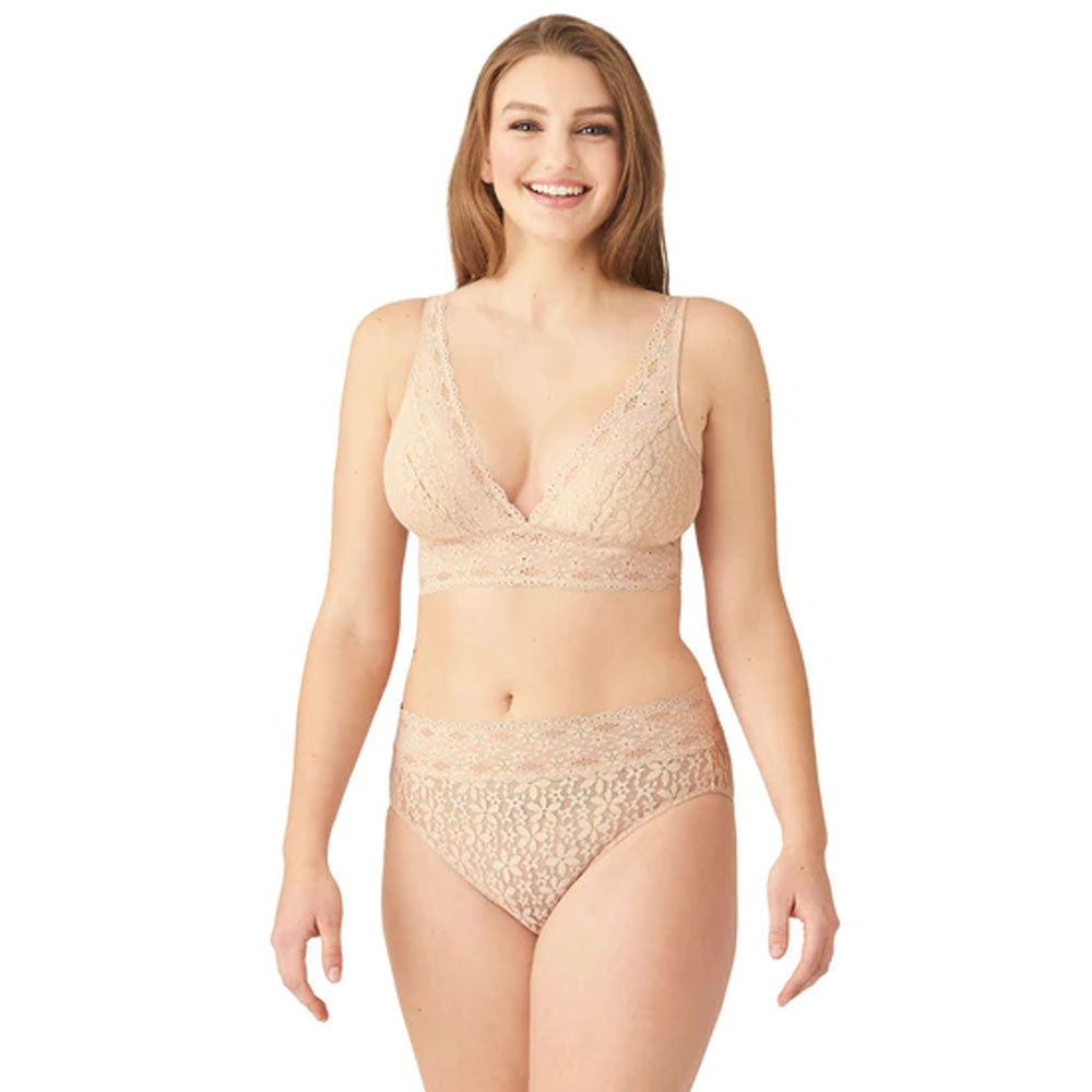Halo Non Padded Non Wired 3/4th Cup Bridal Wear Medium coverage Lace Bralette - Beige