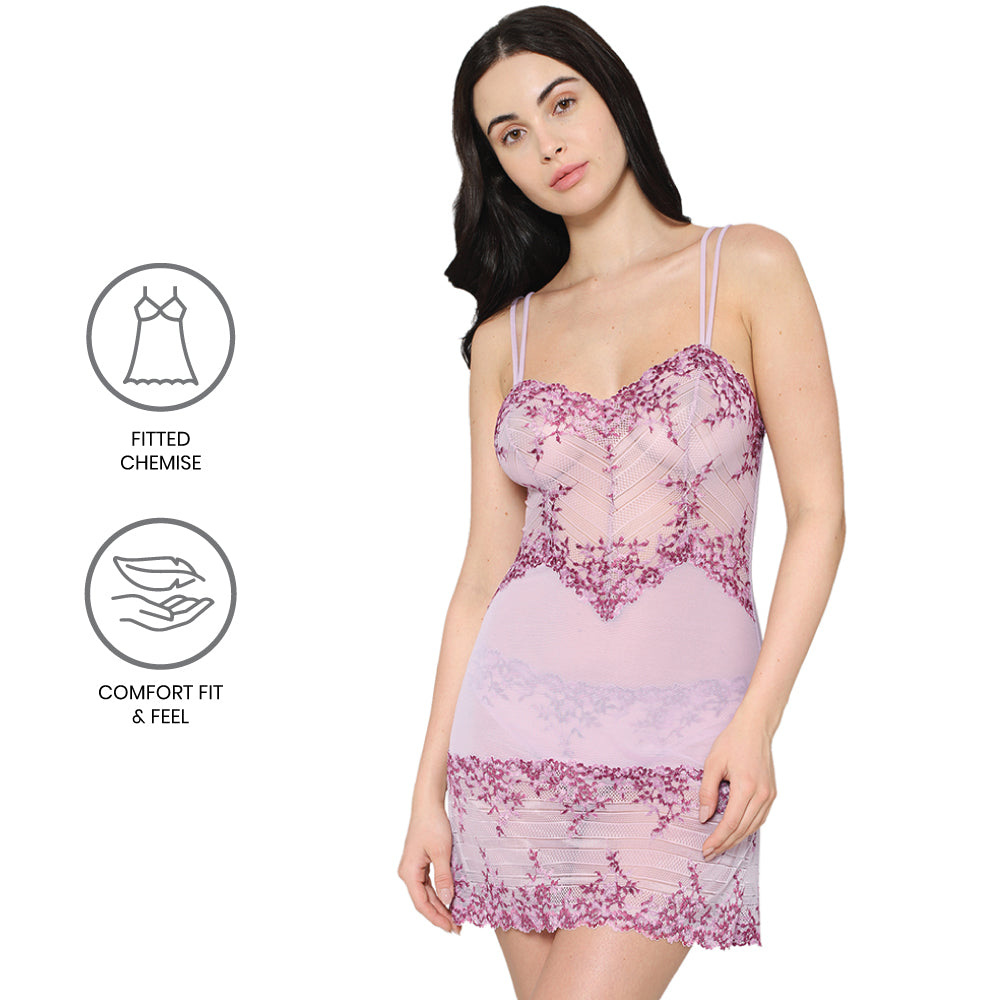 Embrace Lace Non Padded Non Wired Bridal Wear Short Lace Babydoll Chemise - Pink
