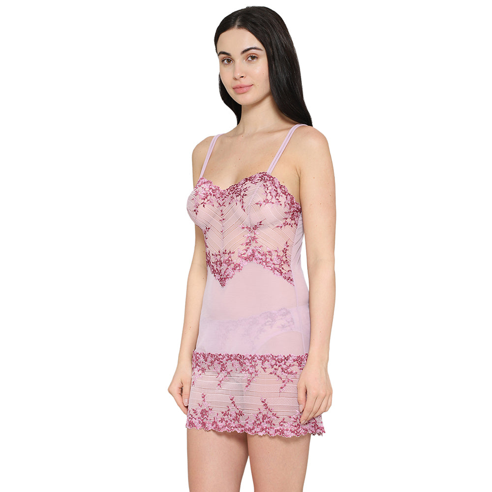 Embrace Lace Non Padded Non Wired Bridal Wear Short Lace Babydoll Chemise - Pink